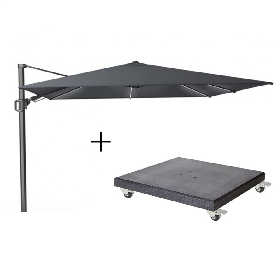 Challenger T² Glow zweefparasol | 300x300cm met Modena parasolvoet 90kg | antraciet afbeelding 1