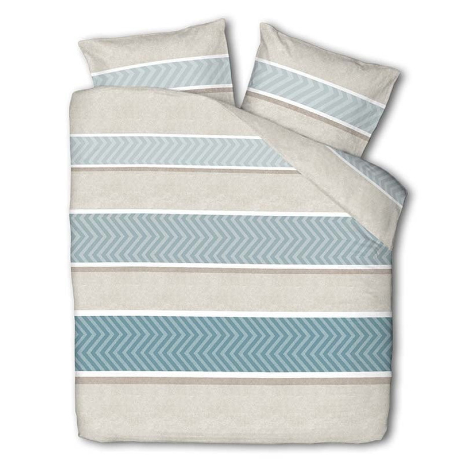 Dekbedovertrek Luna Herringbone Stripes - Lits-Jumeaux (240x220 cm) - Groen Polyester-katoen - Dessin: Strepen - Luna Bedding - Dekbed-Discounter.nl afbeelding 1