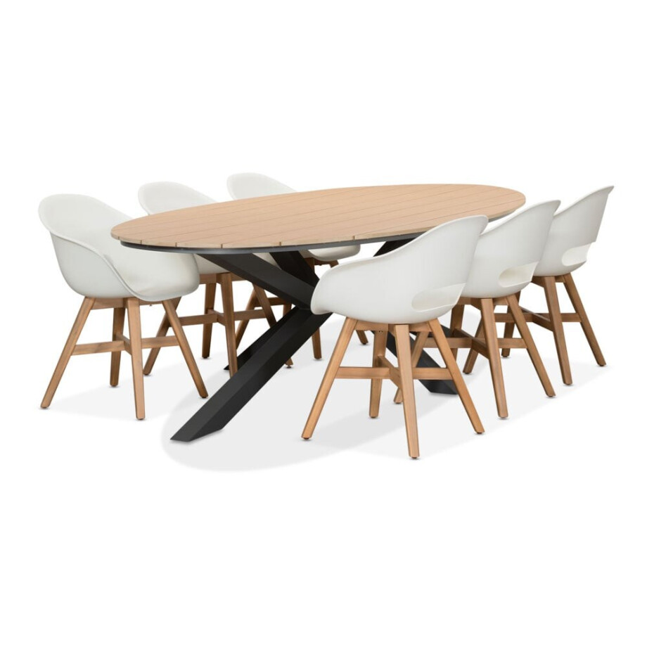 Dallas antraciet/Karlstad wit dining tuinset | 6 personen | polywood + kunststof | 220cm afbeelding 1