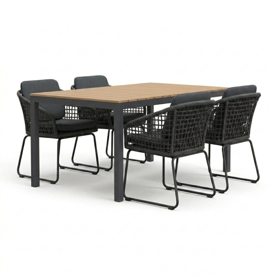 Oxford/Tulum Lava Grey dining tuinset | 4 personen | aluminium + touw | 160cm afbeelding 1