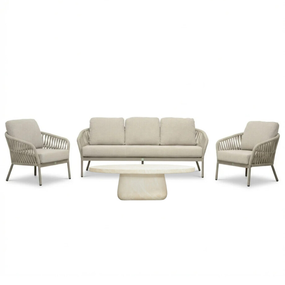 Mykonos/Luna stoel-bank loungeset 5 personen | aluminium + touw | beige | 4-delig afbeelding 