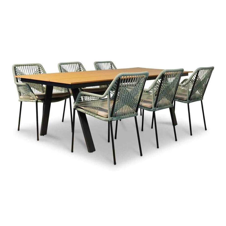Oslo Natural/Seville mint dining tuinset | 6 personen | polywood + touw | 220cm Oslo Natural/Seville mint dining tuinset | 6 personen | polywood + touw | 220cm afbeelding 1