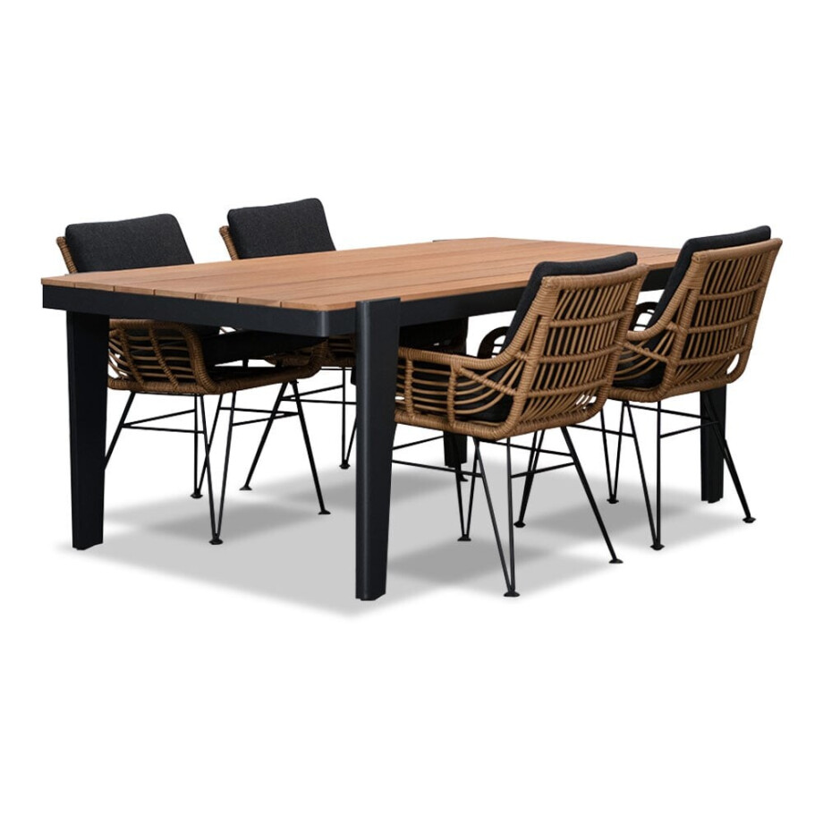 Vigo/Carlos antraciet dining tuinset | 4 personen | teakhout + wicker | 200cm Vigo/Carlos antraciet dining tuinset | 4 personen | teakhout + wicker | 200cm afbeelding 1