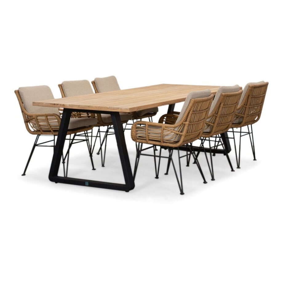 Elena/Carlos taupe dining tuinset | 6 personen | teakhout + wicker | 240cm afbeelding 