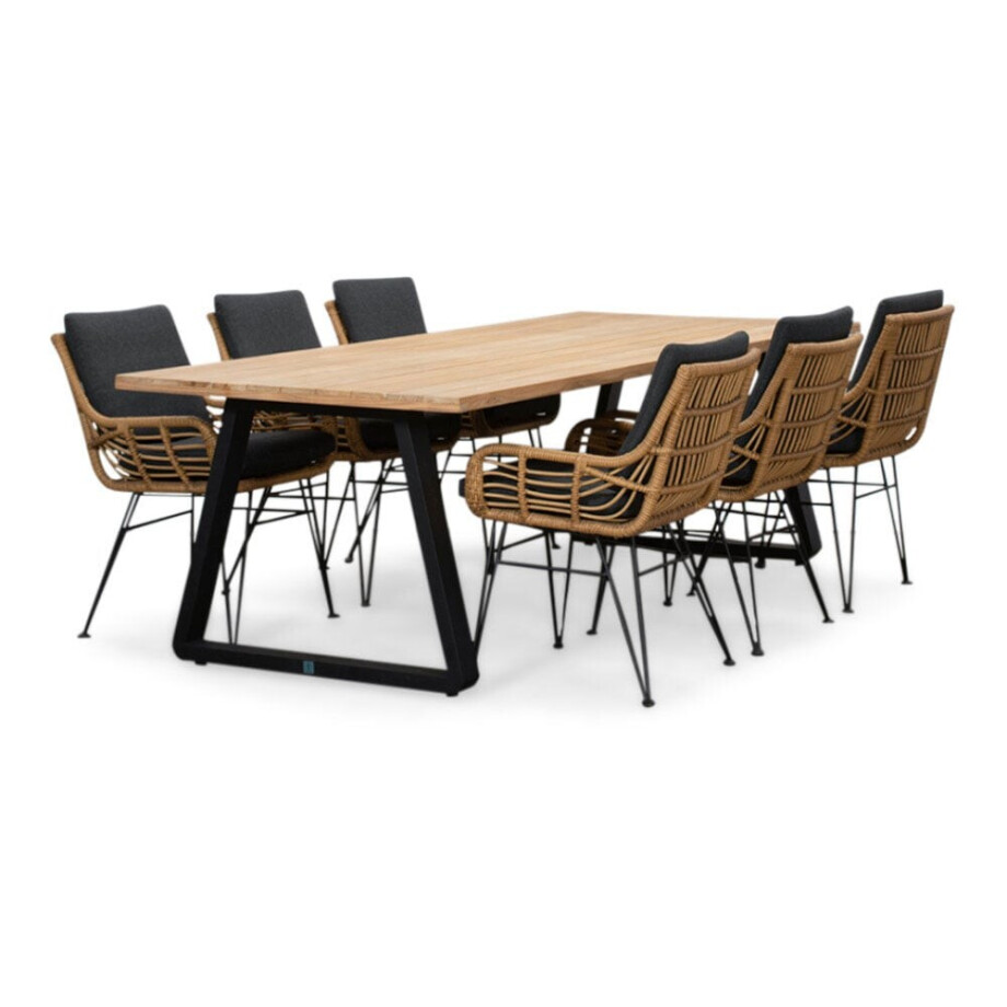 Elena/Carlos antraciet dining tuinset | 6 personen | teakhout + wicker | 240cm afbeelding 1