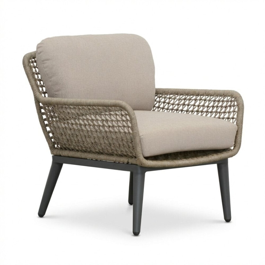 Mila low dining tuinstoel | touw + aluminium | beige/antraciet afbeelding 1