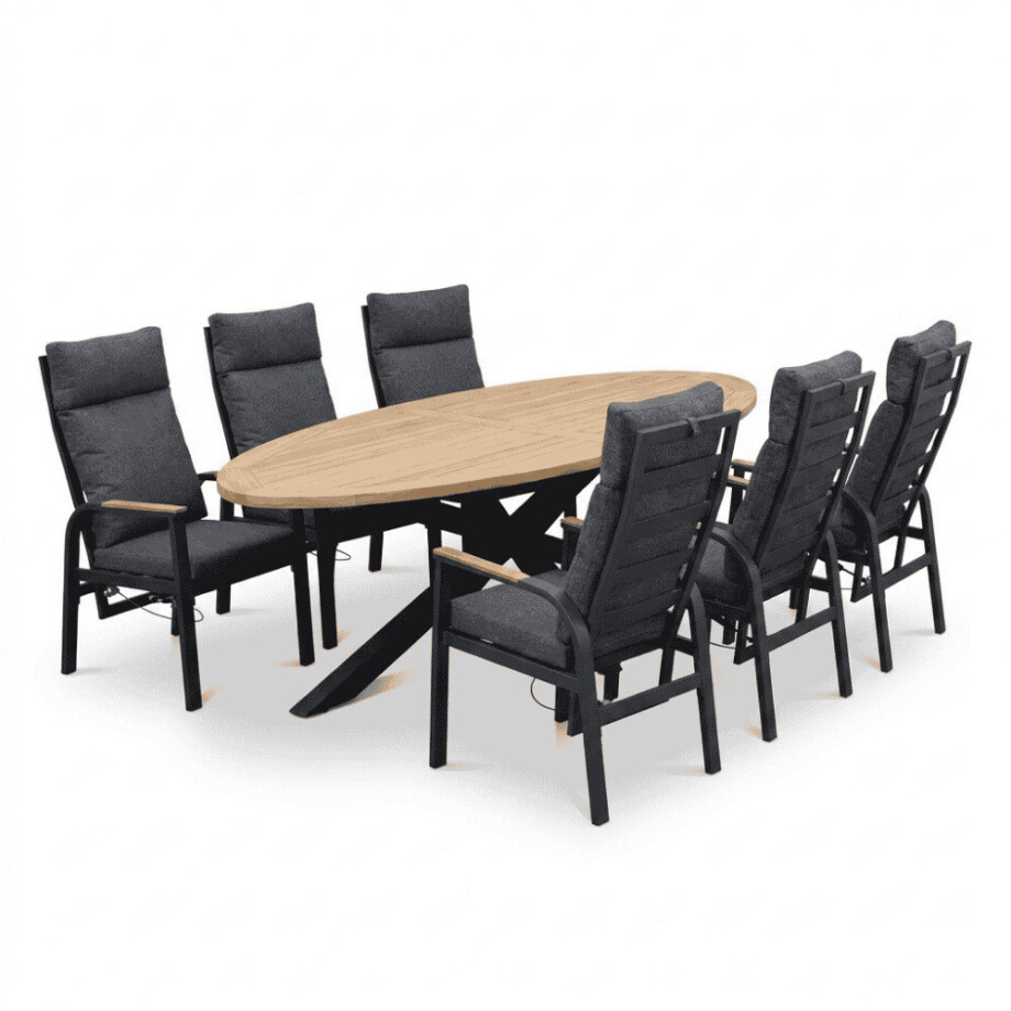 Cleve/Annecy antraciet dining tuinset | 6 personen | teakhout + aluminium | 240cm ovaal Cleve/Annecy antraciet dining tuinset | 6 personen | teakhout + aluminium | 240cm ovaal afbeelding 1