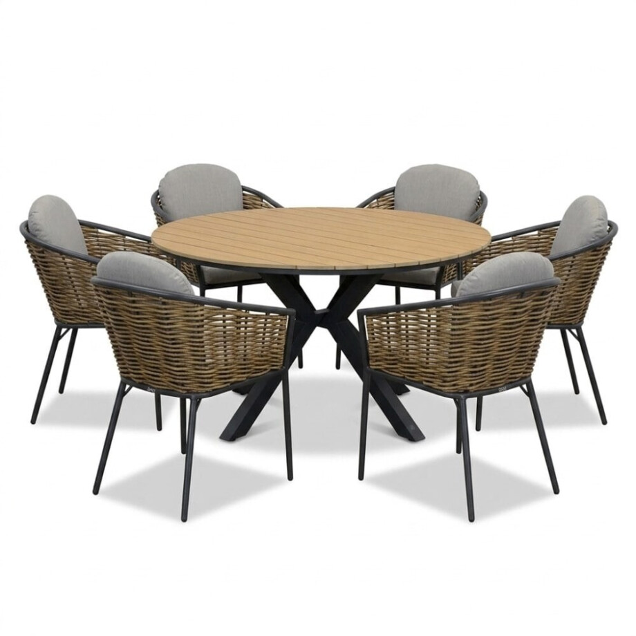 Cervo/Lucca dining tuinset | 6 personen | polywood + wicker | Ø144cm rond Cervo/Lucca dining tuinset | 6 personen | polywood + wicker | Ø144cm rond afbeelding 1
