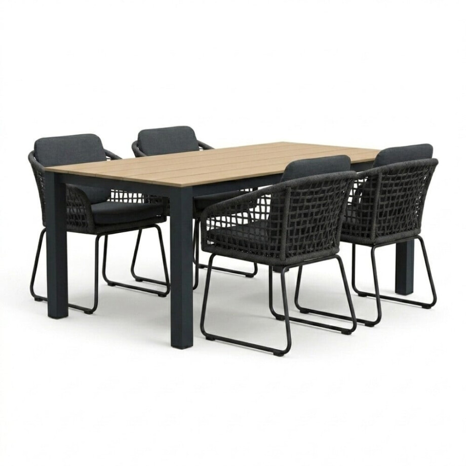 Manhattan antraciet/Tulum Lava Grey dining tuinset | 4 personen | polywood + touw | 180cm afbeelding 1