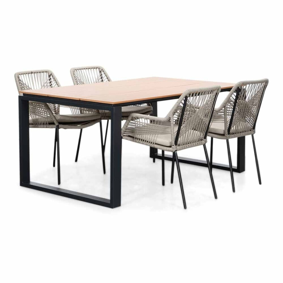 Helsinki Natural/Seville zand dining tuinset | 4 personen | polywood + touw | 160cm afbeelding 1