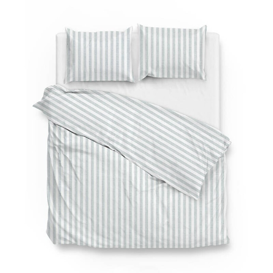 Dekbedovertrek Banda di Lino - Eenpersoons (140x200 cm) - Mint Groen Katoen - Dessin: Strepen - Zo!Home - Dekbed-Discounter.nl afbeelding 