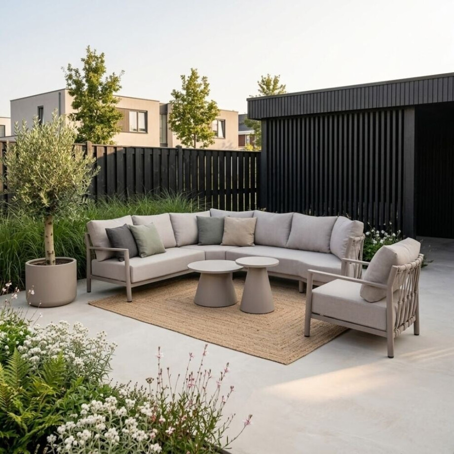 Merida hoek loungeset incl. stoel | aluminium + touw | beige | 5-delig afbeelding 
