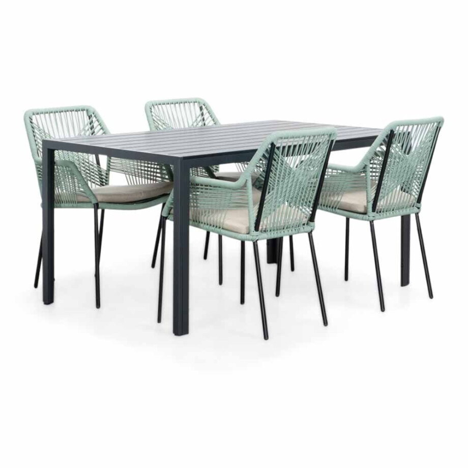 Manchester/Seville mint dining tuinset | 4 personen | aluminium + touw | 150cm Manchester/Seville mint dining tuinset | 4 personen | aluminium + touw | 150cm afbeelding 1