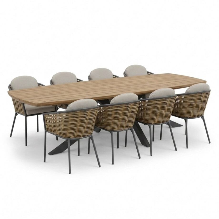 Salo/Lucca dining tuinset | 8 personen | hardhout + wicker | 280cm Deens Salo/Lucca dining tuinset | 8 personen | hardhout + wicker | 280cm Deens afbeelding 1