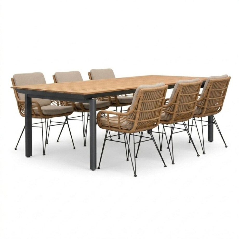 Montana/Carlos taupe dining tuinset | 6 personen | aluminium + wicker | 240x100cm afbeelding 1