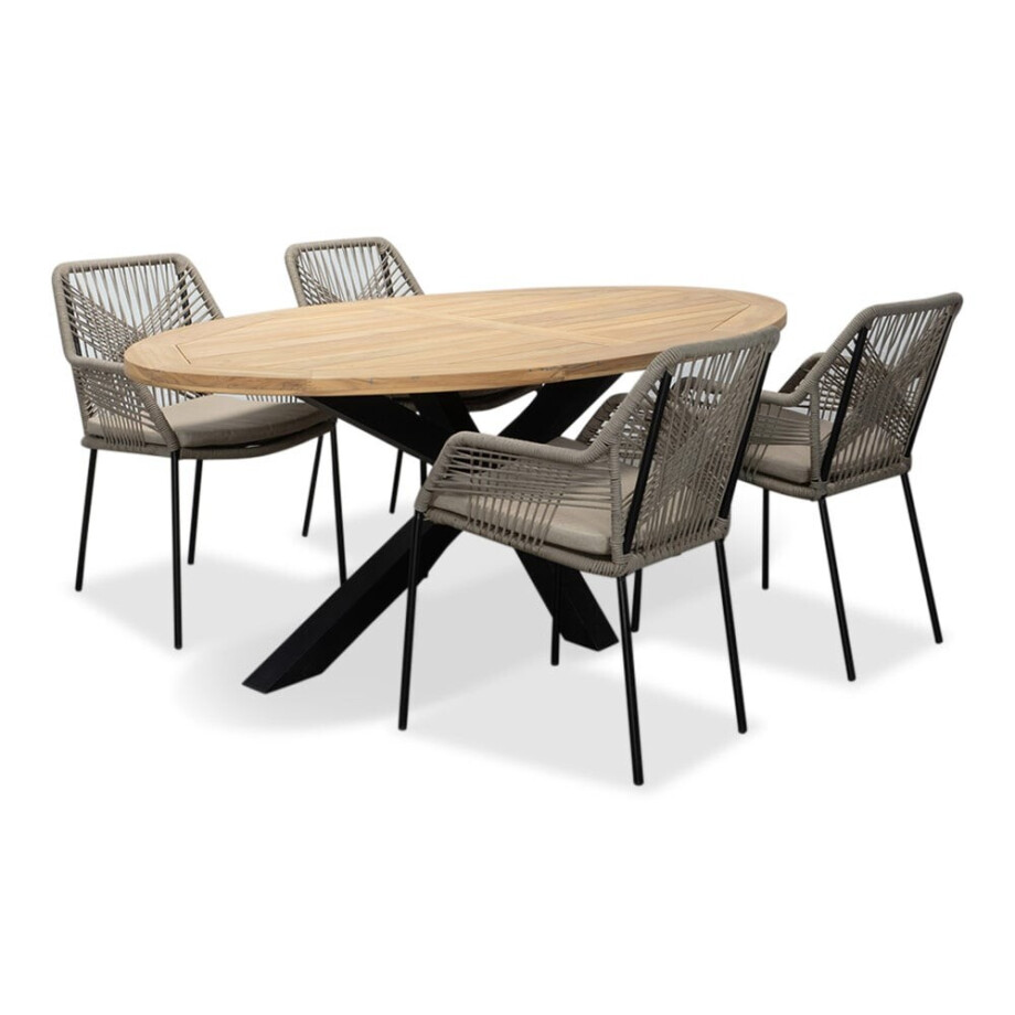 Cleve/Seville zand dining tuinset | 4 personen | teakhout + touw | 200cm ovaal Cleve/Seville zand dining tuinset | 4 personen | teakhout + touw | 200cm ovaal afbeelding 1