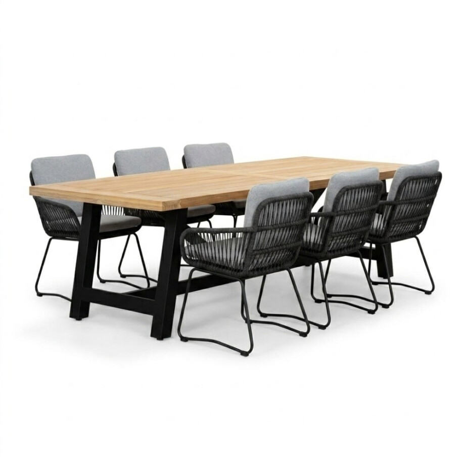 James/Harper Stone Grey dining tuinset | 6 personen | teakhout + touw | 260cm afbeelding 1