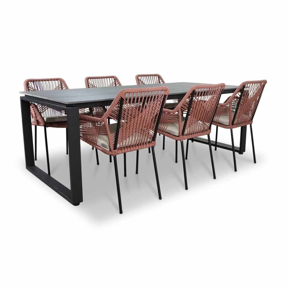 Helsinki Grey/Seville terra dining tuinset | 6 personen | polywood + touw | 210cm afbeelding 1
