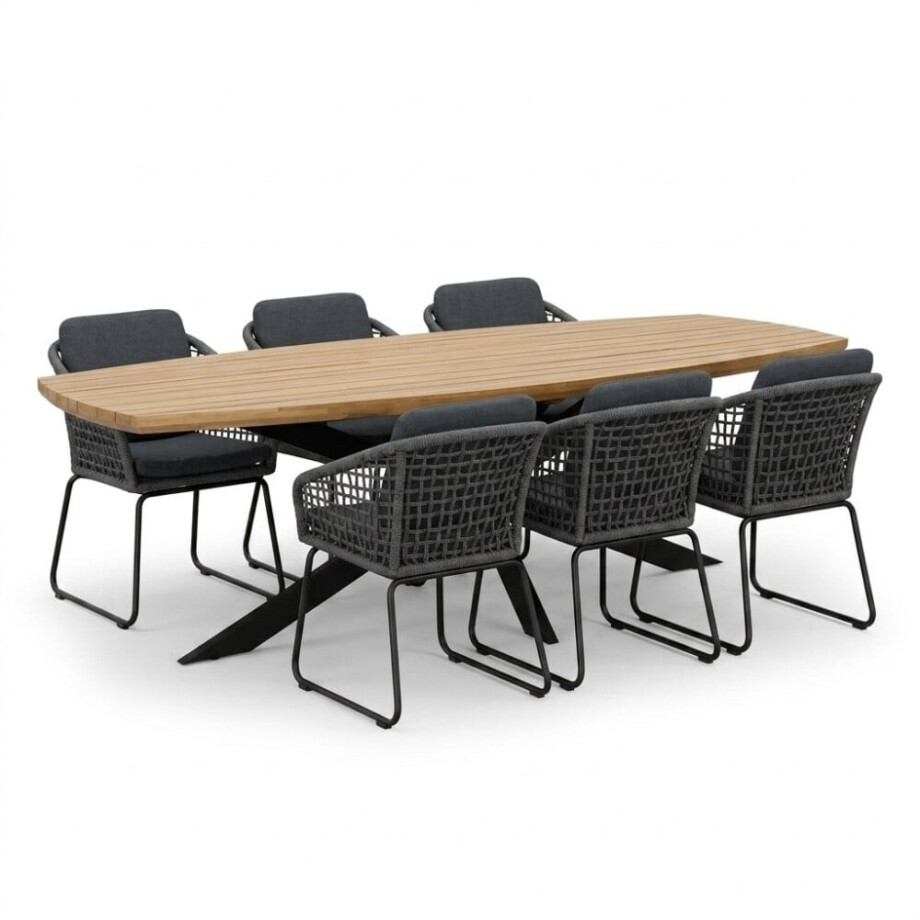 Salo/Tulum Lava Grey dining tuinset | 6 personen | hardhout + touw | 240cm Deens afbeelding 1