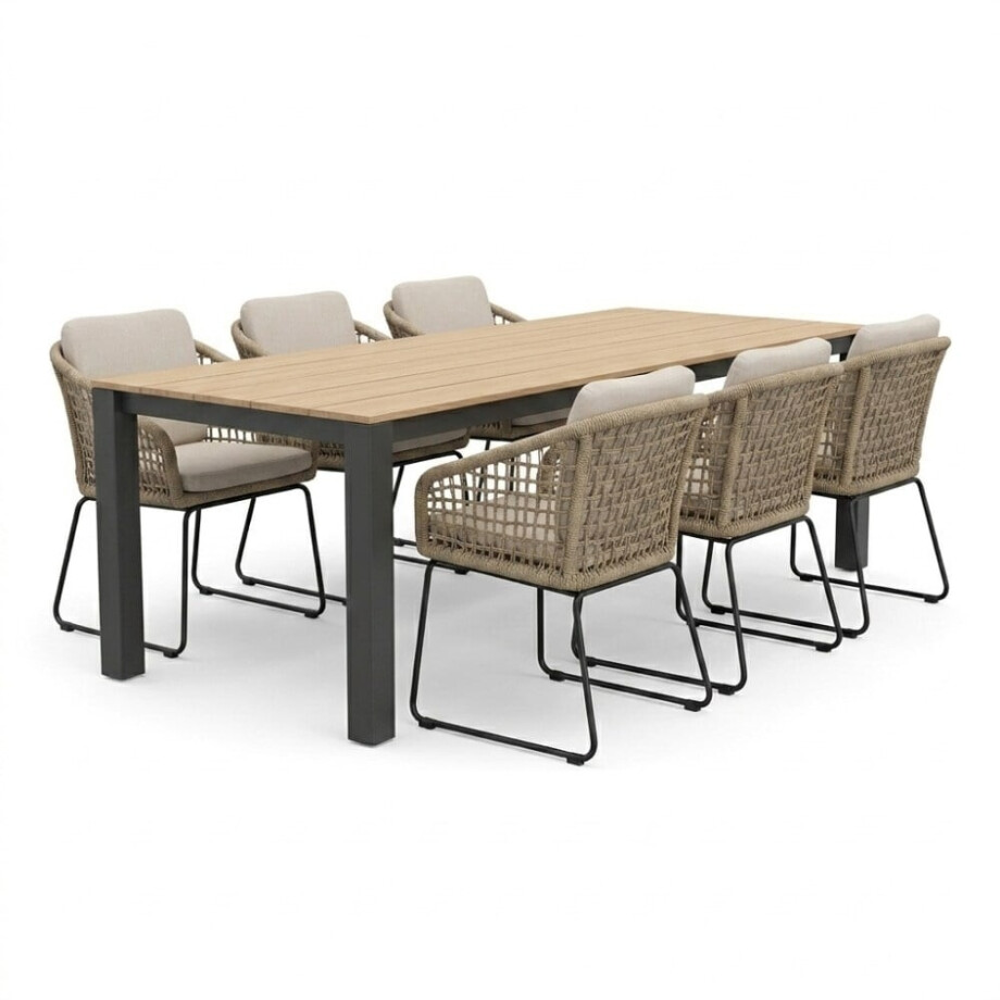 Manhattan antraciet/Tulum Sahara Dust dining tuinset | 6 personen | polywood + touw | 240cm afbeelding 1