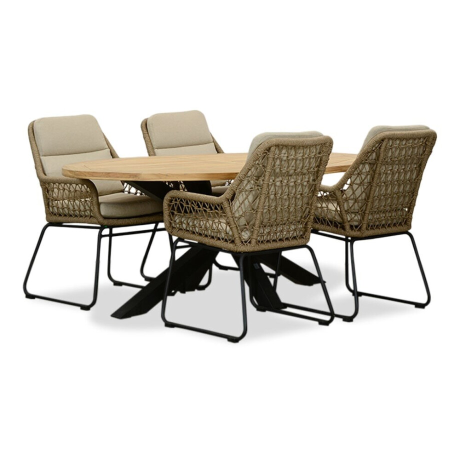 Cleve/Valencia Sahara Dust dining tuinset | 4 personen | teakhout + touw | 200cm ovaal afbeelding 1