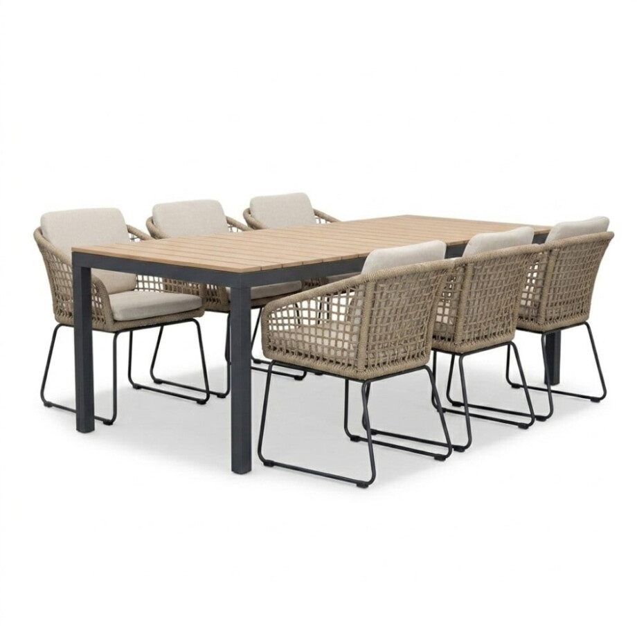Oxford/Tulum Sahara Dust dining tuinset | 6 personen | aluminium + touw | 200cm afbeelding 1