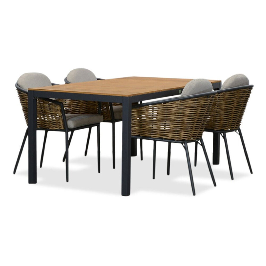 Delta/Lucca dining tuinset | 4 personen | teakhout + wicker | 160cm Delta/Lucca dining tuinset | 4 personen | teakhout + wicker | 160cm afbeelding