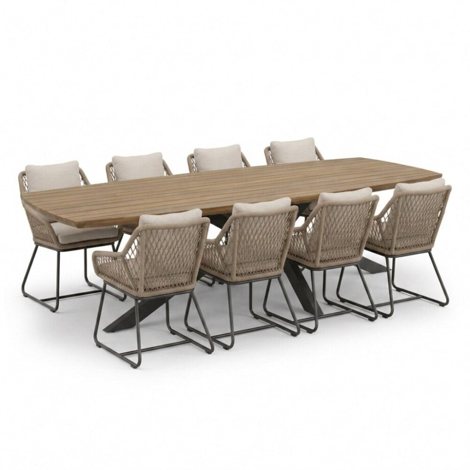 Salo/Portofino Sahara Dust dining tuinset | 8 personen | hardhout + touw | 280cm Deens Salo/Portofino Sahara Dust dining tuinset | 8 personen | hardhout + touw | 280cm Deens afbeelding 1