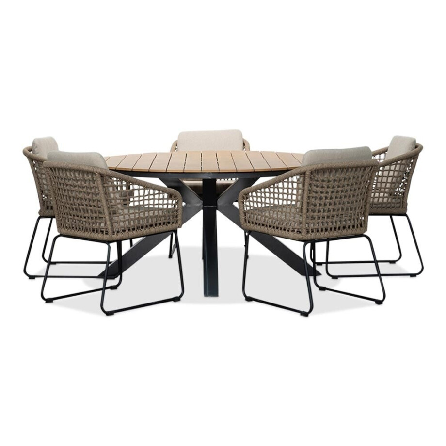 Arezzo/Tulum Sahara Dust dining tuinset | 5 personen | polywood + touw | 150cm rond Arezzo/Tulum Sahara Dust dining tuinset | 5 personen | polywood + touw | 150cm rond afbeelding 1