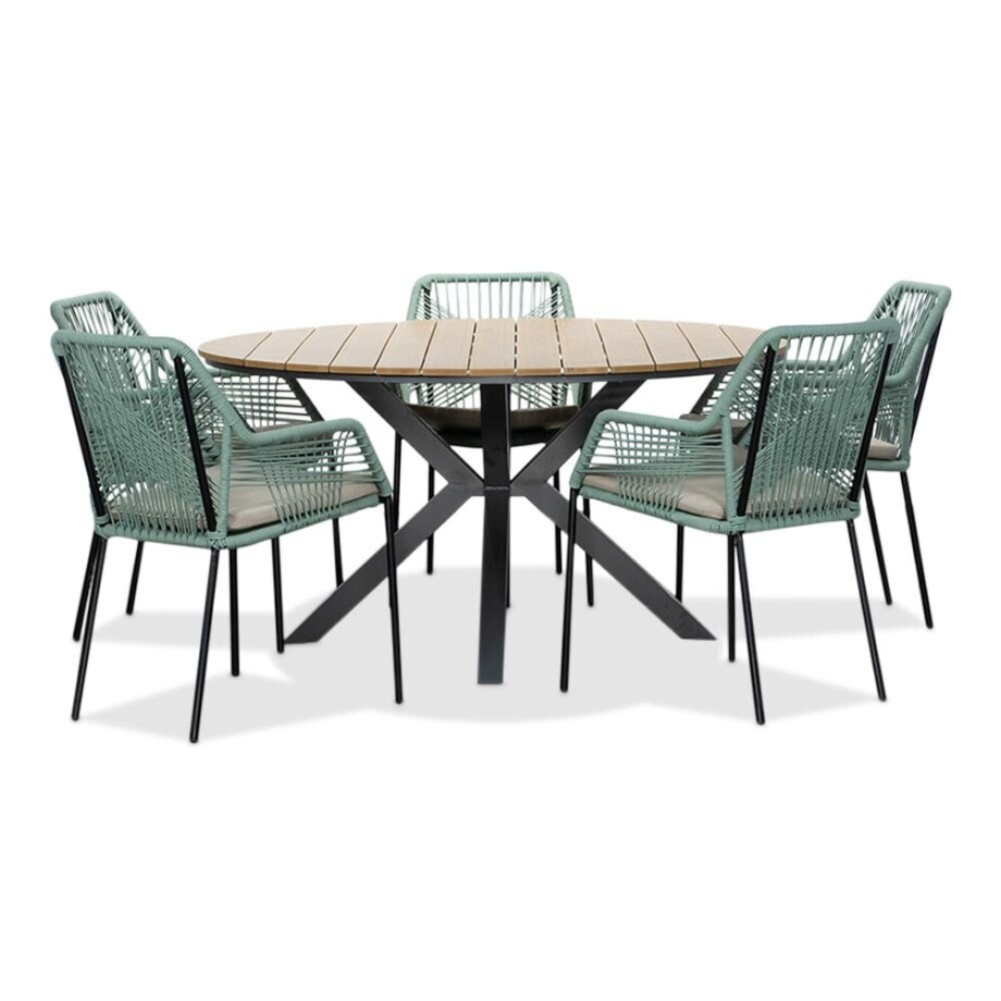 Cervo/Seville mint dining tuinset | 5 personen | polywood + touw | 144cm Cervo/Seville mint dining tuinset | 5 personen | polywood + touw | 144cm afbeelding 1