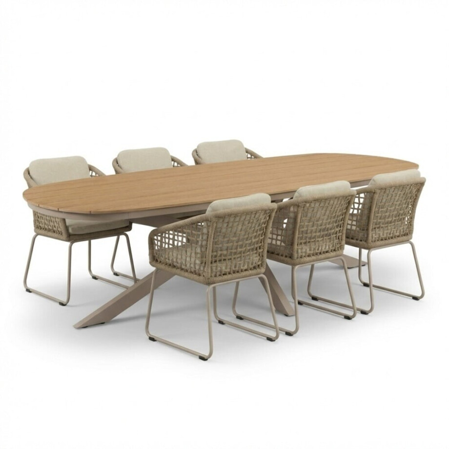 Texas/Tulum Sandstone dining tuinset | 6 personen | polywood + touw | 260cm Deens ovaal afbeelding 1