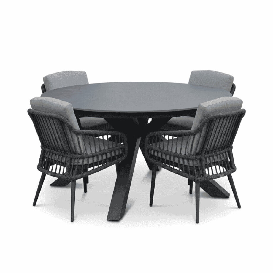 York/Alicante antraciet dining tuinset | 4 personen | sintered stone + wicker | 150cm rond York/Alicante antraciet dining tuinset | 4 personen | sintered stone + wicker | 150cm rond afbeelding 1