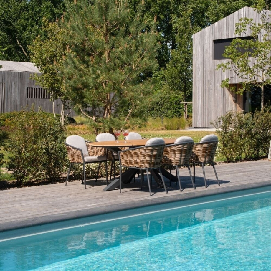 Dallas antraciet/Lucca dining tuinset | 6 personen | polywood + wicker | 220cm afbeelding 1