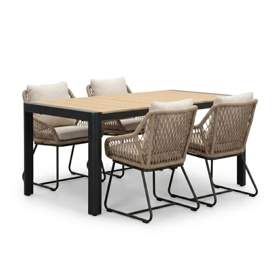 Liverpool/Portofino Sahara Dust dining tuinset | 4 personen | polywood + touw | 160cm Liverpool/Portofino Sahara Dust dining tuinset | 4 personen | polywood + touw | 160cm afbeelding 1