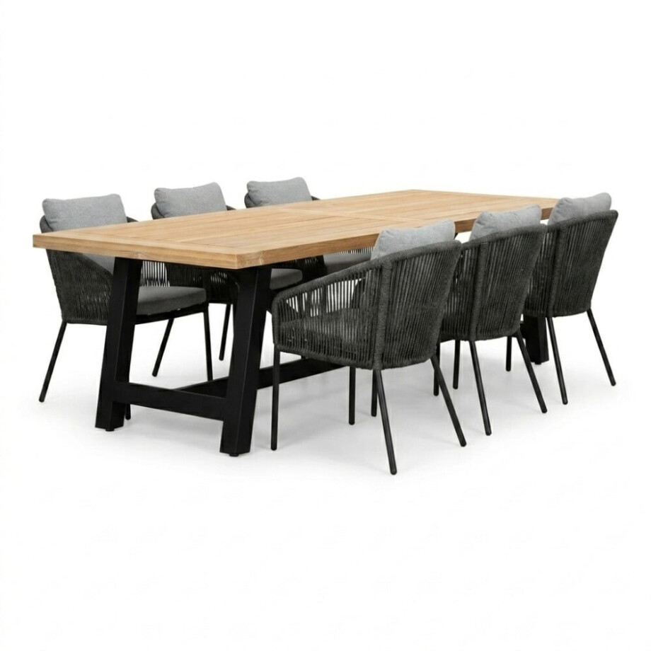 James/Lexis Stone Grey dining tuinset | 6 personen | teakhout + touw | 260cm afbeelding 1