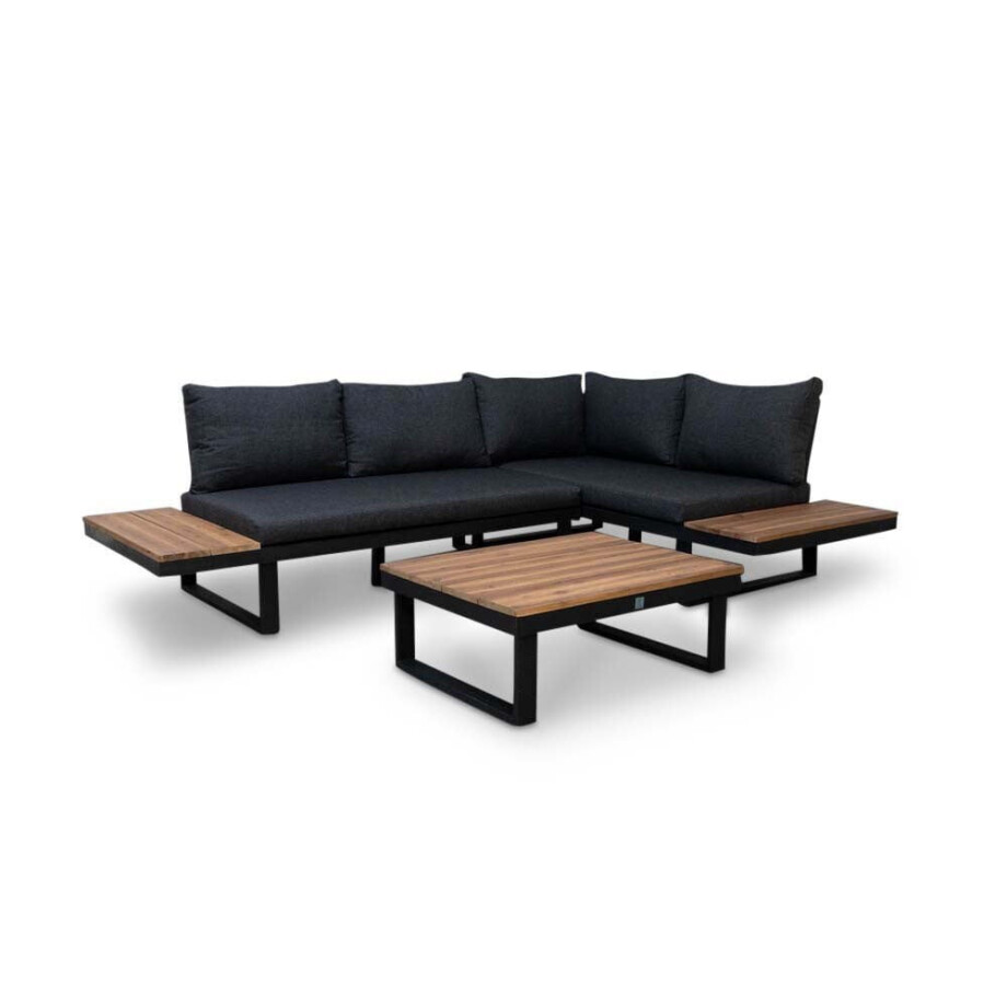Titan hoek loungeset 4 personen | aluminium + hardhout | Light teaklook | 3-delig - 247x167cm afbeelding 1