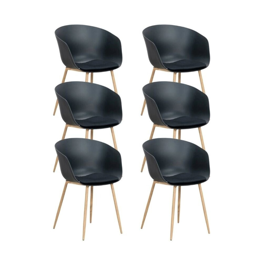 Rikki dining tuinstoel set van 6 | kunststof | zwart + houtlook afbeelding 1
