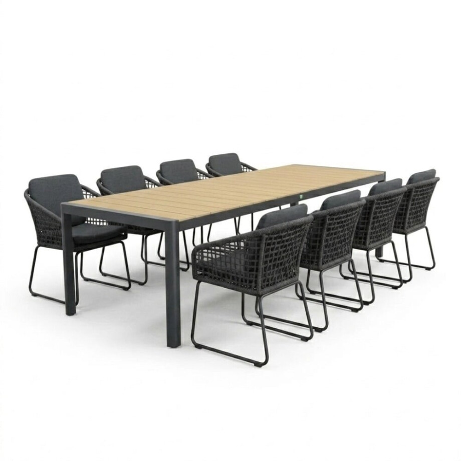 Liverpool/Tulum Lava Grey dining tuinset | 8 personen | polywood + touw | 258cm Liverpool/Tulum Lava Grey dining tuinset | 8 personen | polywood + touw | 258cm afbeelding 1