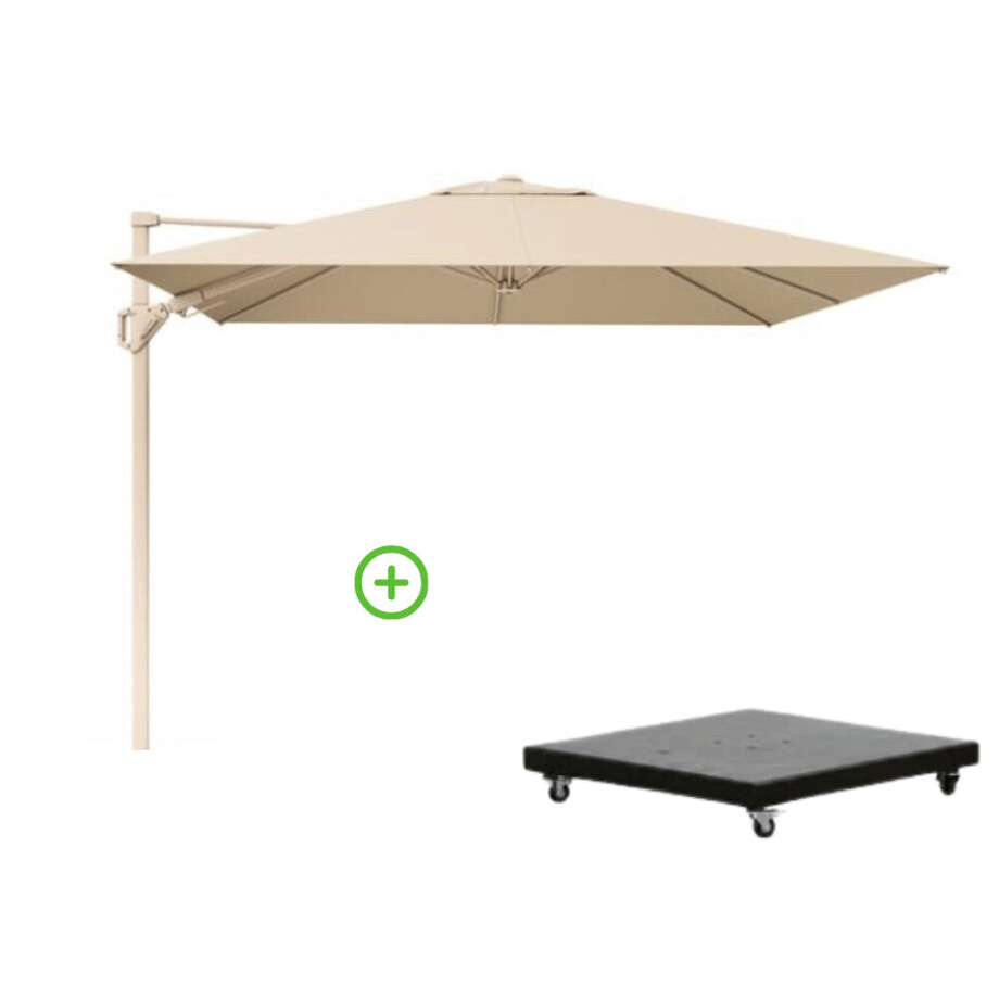 Challenger T² zweefparasol - premium doek | 260x350cm met Monza parasolvoet 90kg | Champagne/Sandstone afbeelding 1