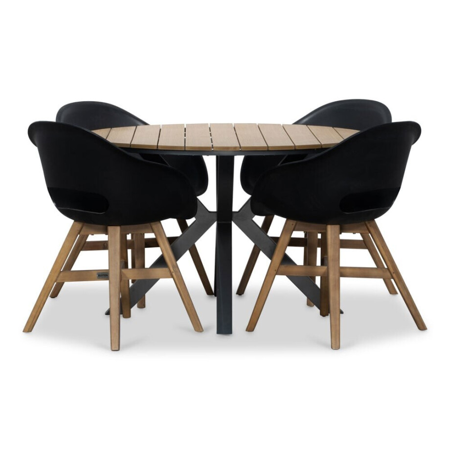 Cervo/Karlstad zwart dining tuinset | 4 personen | polywood | 120cm rond afbeelding 1