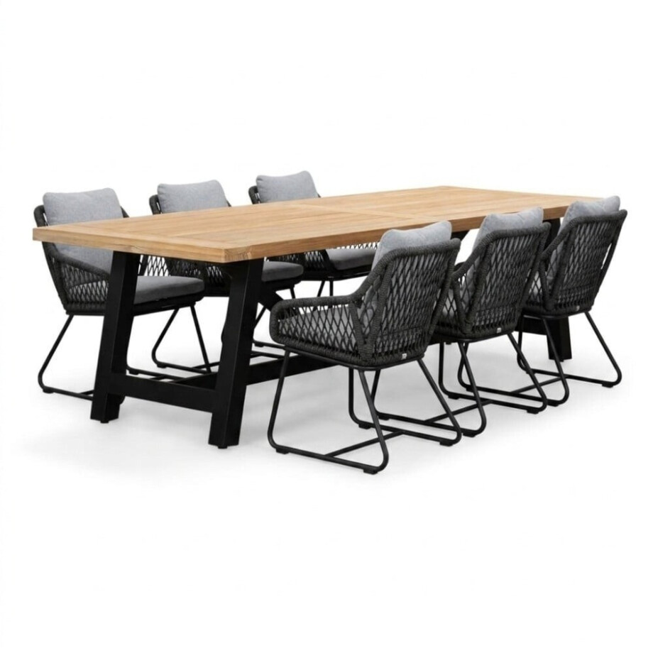 James/Portofino Stone Grey dining tuinset | 6 personen | teakhout + touw | 260cm afbeelding 1