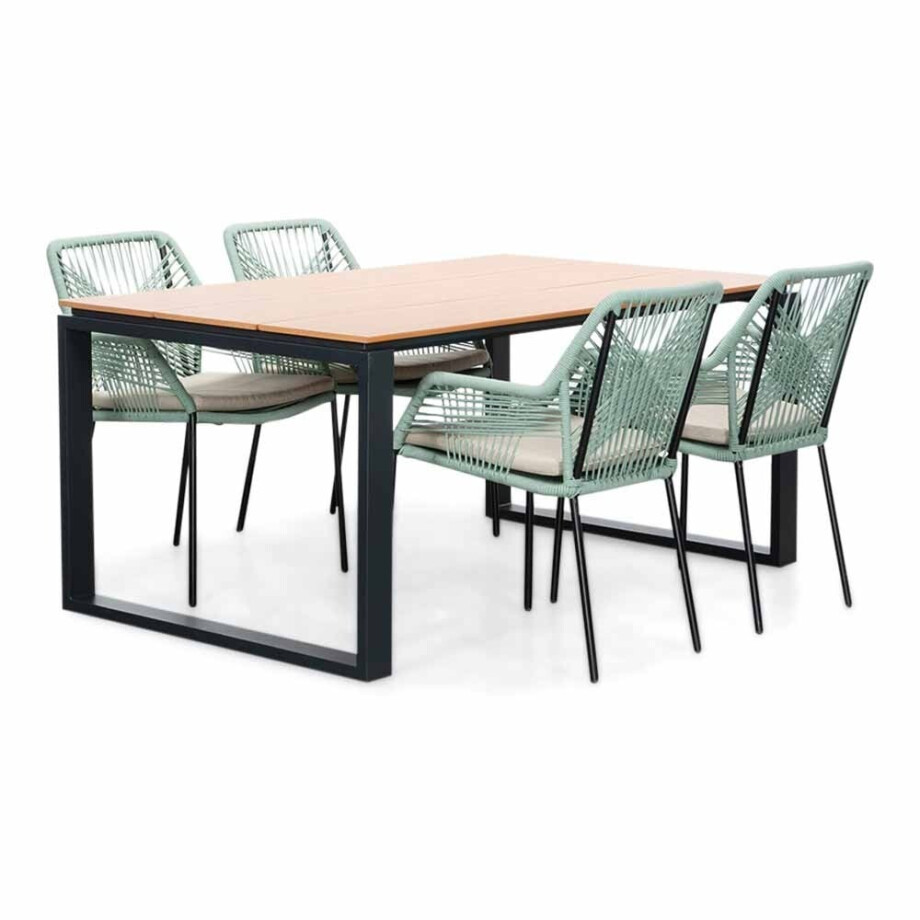 Helsinki Natural/Seville mint dining tuinset | 4 personen | polywood + touw | 160cm Helsinki Natural/Seville mint dining tuinset | 4 personen | polywood + touw | 160cm afbeelding 1