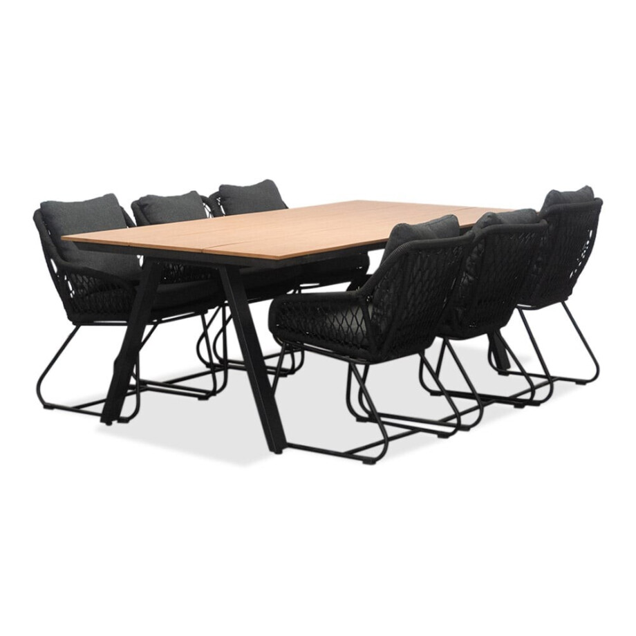 Oslo Natural/Portofino zwart dining tuinset | 6 personen | polywood + touw | 220cm afbeelding 1