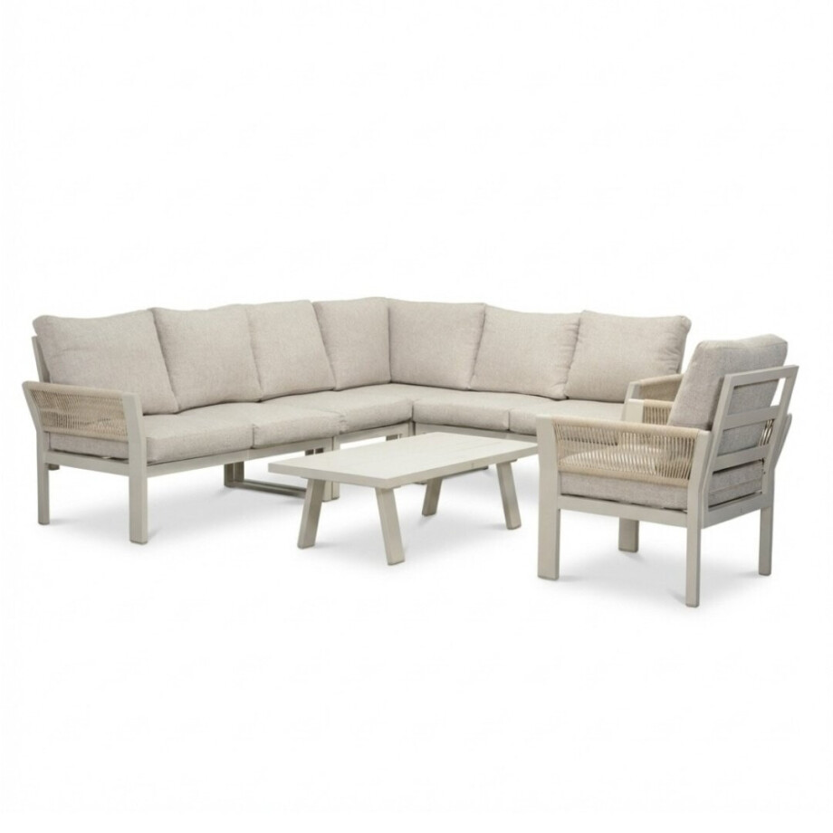 Venezia hoek loungeset incl. stoel en tafel 7 personen | aluminium + touw | beige | 6-delig afbeelding 1