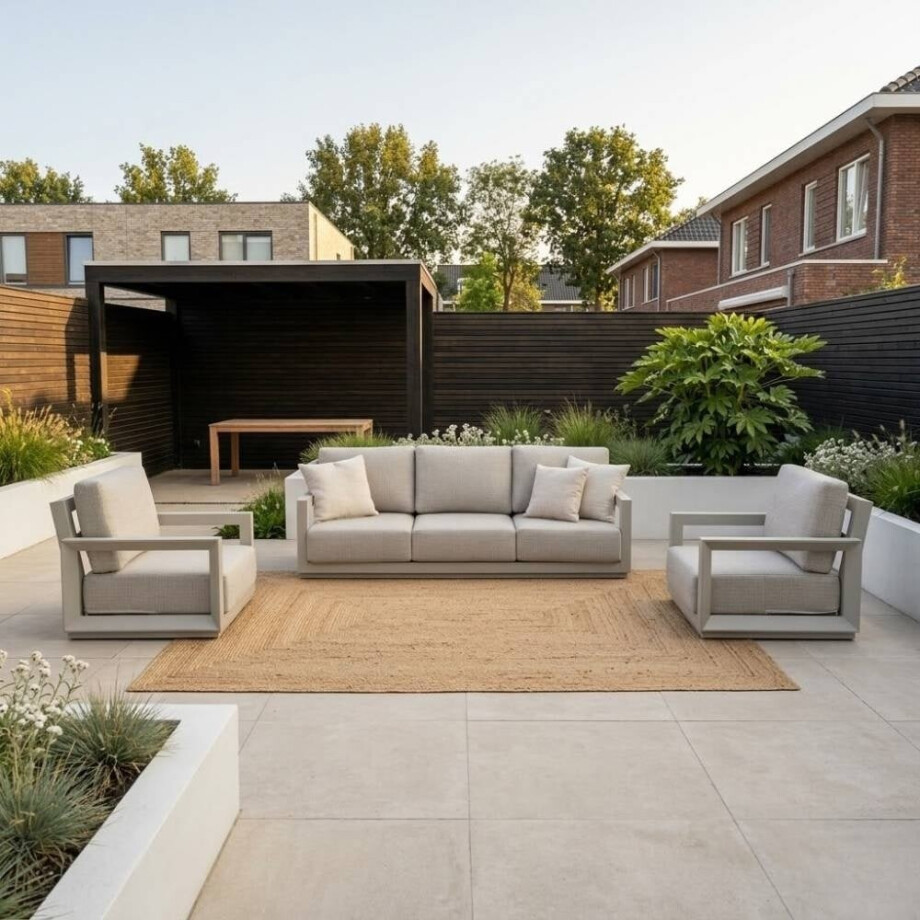 Kaapstad stoel-bank loungeset 5 personen | aluminium | beige | 3-delig afbeelding 1