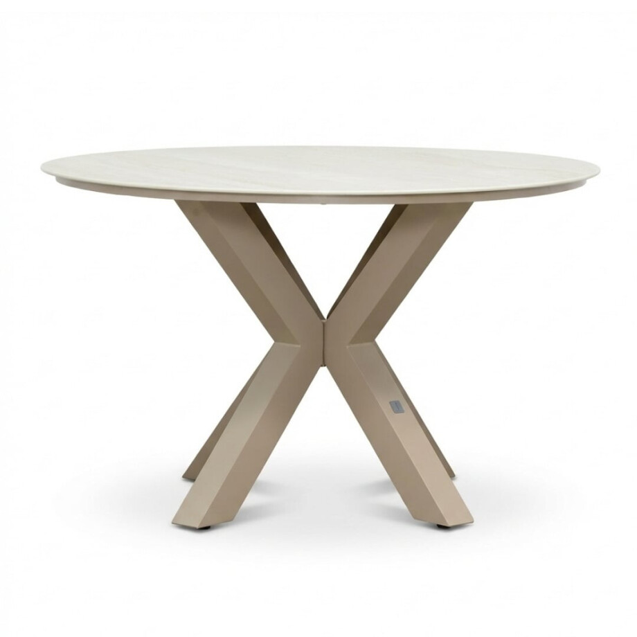 Calma dining tuintafel 4 personen | sintered stone + aluminium | Marble Latte | 120cm rond afbeelding 1