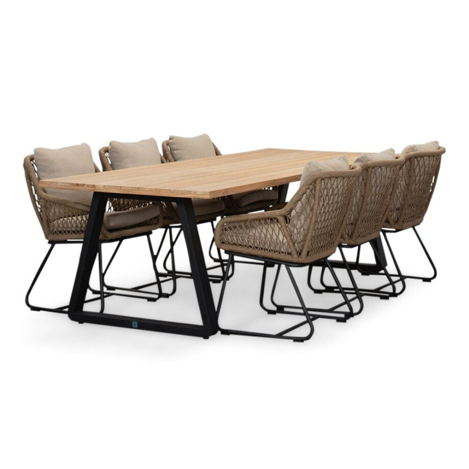 Elena/Portofino Sahara Dust dining tuinset | 6 personen | teakhout + touw | 240cm Elena/Portofino Sahara Dust dining tuinset | 6 personen | teakhout + touw | 240cm afbeelding 1