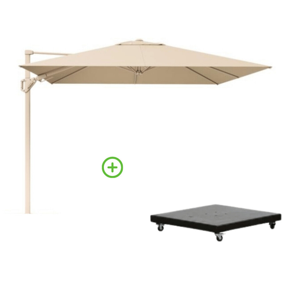 Challenger T² zweefparasol - premium doek | 300x300cm met Monza parasolvoet 90kg | Champagne/Sandstone afbeelding 1