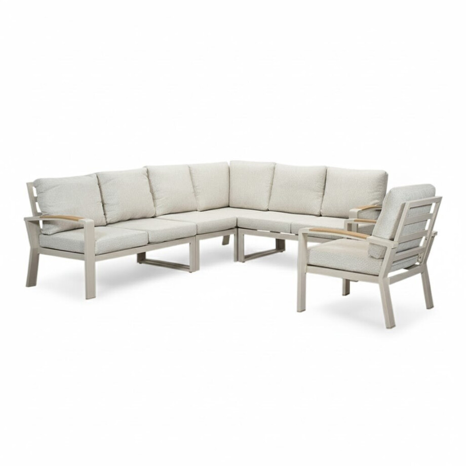 Seattle hoek loungeset met stoel 7 personen | aluminium + polywood | beige | 4-delig - 270x210cm afbeelding 1