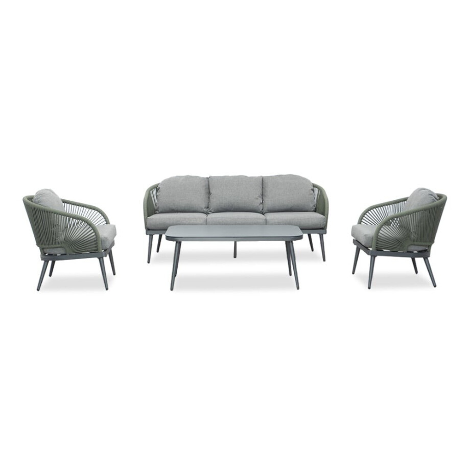 Nova stoel-bank loungeset 5 personen | aluminium + touw | donkergroen | 4-delig Nova stoel-bank loungeset 5 personen | aluminium + touw | donkergroen | 4-delig afbeelding 1